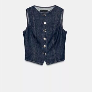 Zara Dark Blue Denim Vest with Gold Buttons